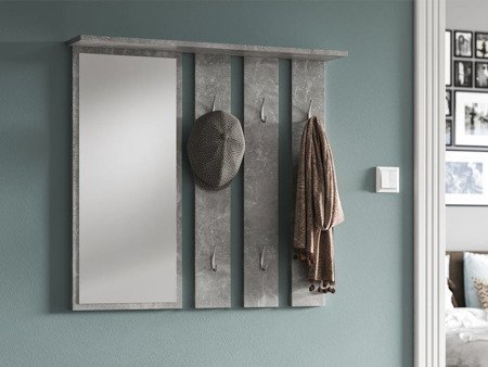 April előszobapanel tükörrel (beton hatású) + fekete fém akasztók