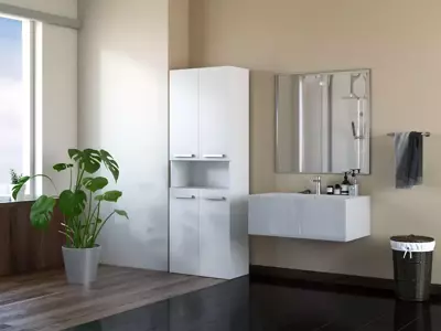 ELLA Fürdőszobai szekrény szennyeskosárral (fehér matt)