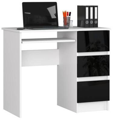 Heini 2 íróasztal Fehér/Fekete Magasfényű