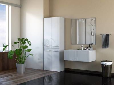 NELI fürdőszobai szekrény két szennyeskosárral (fényes fehér)