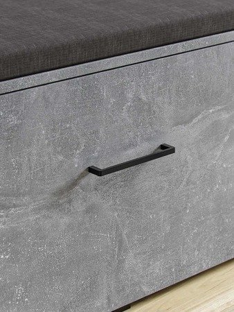 Opal cipősszekrény (beton hatású) párnás ülőkével + fekete fém fogantú